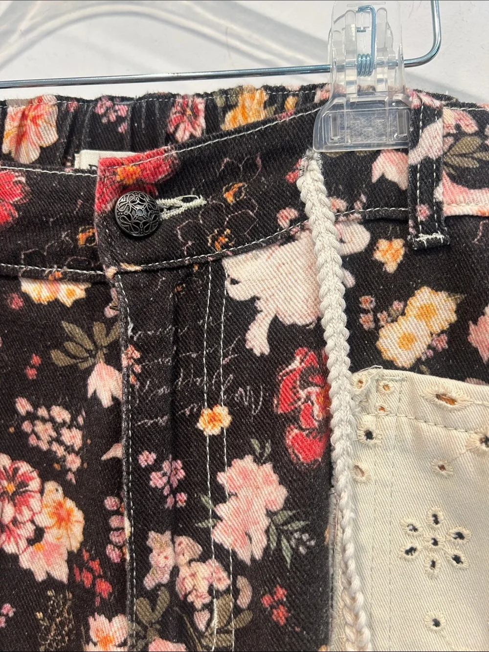POL Floral bohemian Patchwork Black baggy Cargo Jogger Pants women’s medium